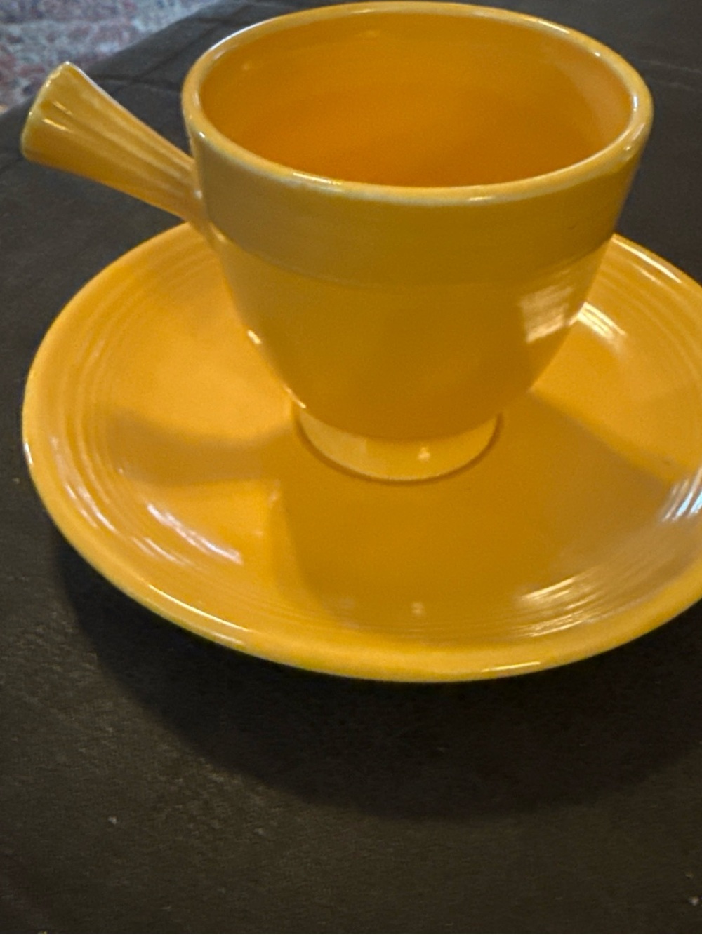 demitasse cup and saucer, Homer Laughlin Fiestaware, Yellow with stick handle